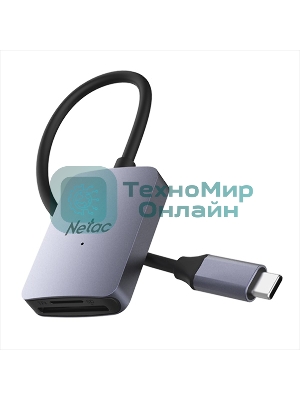 Кард-ридер Netac Flash WK12/серый/SD/SDHC/SDXC/microSD/microSDHC/microSDXC/USB 3.0 Type-C/пластик
