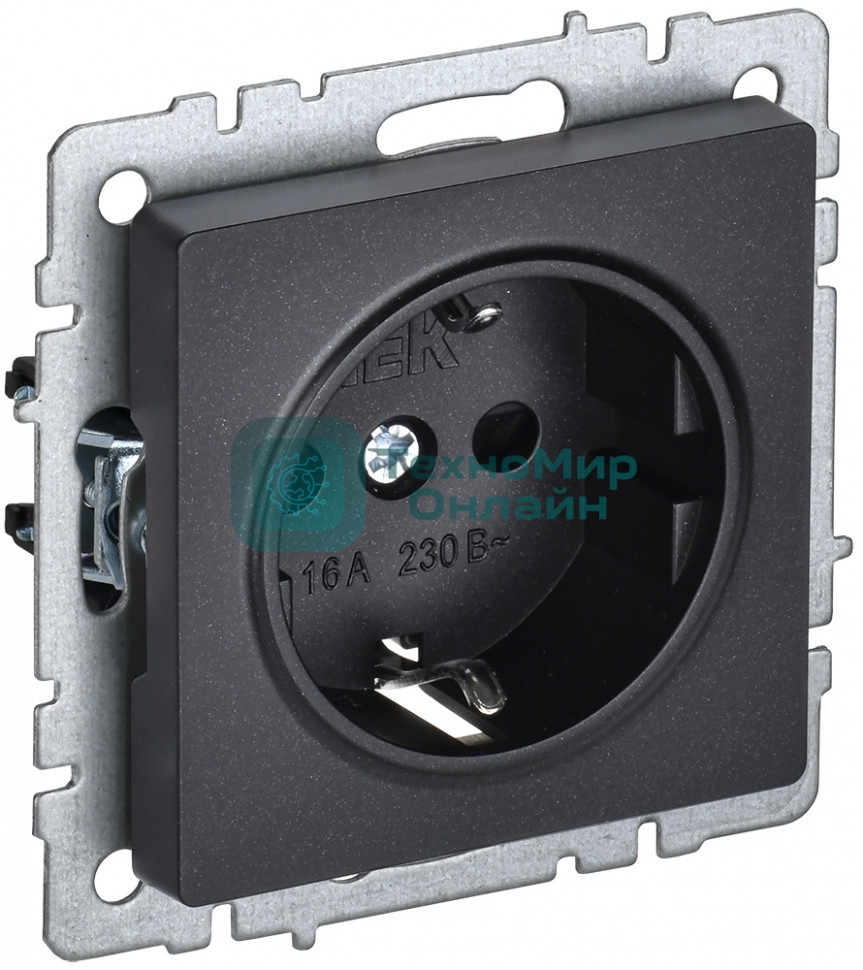 Розетка 1-местная IEK BRITE РС14-1-0-БрЧ (BR-R14-16-K02) с заземлением, с защитными шторками, 16А, черный