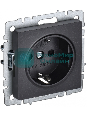 Розетка 1-местная IEK BRITE РС14-1-0-БрЧ (BR-R14-16-K02) с заземлением, с защитными шторками, 16А, черный