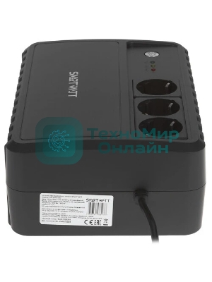 Источник бесперебойного питания SMARTWATT UPS SAFE 1000 черный, 1000/600 ВА/Вт, линейно-интерактивный, напольный, LED индикация, Shuko CEE7/4 - 3 шт.