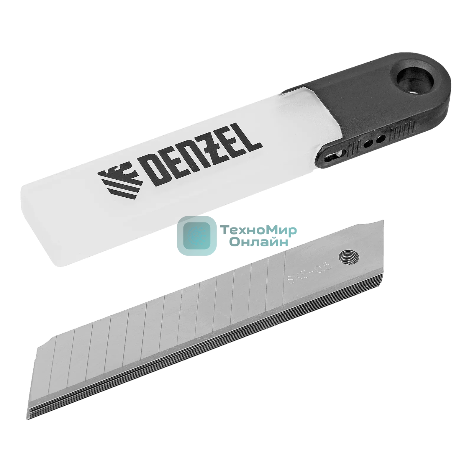 Лезвия Denzel 18 мм, сталь SK5 - 0,5 мм, многосегментные, 10 шт.