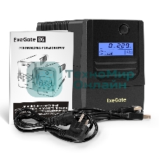 Источник бесперебойного питания ExeGate Smart LB-650.LCD.AVR.4C13.USB (650VA/390W, LCD, AVR, 4*C13, USB, батарея 12V 7Ah, черный)