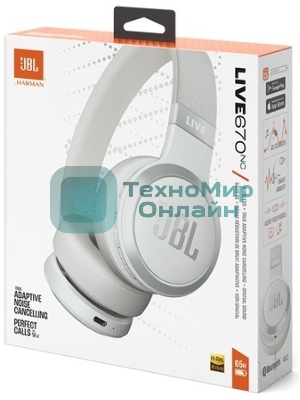 Беспроводные/проводные наушники JBL Live 670NC белый, накладные, Bluetooth + проводной, адаптивное шумоподавление
