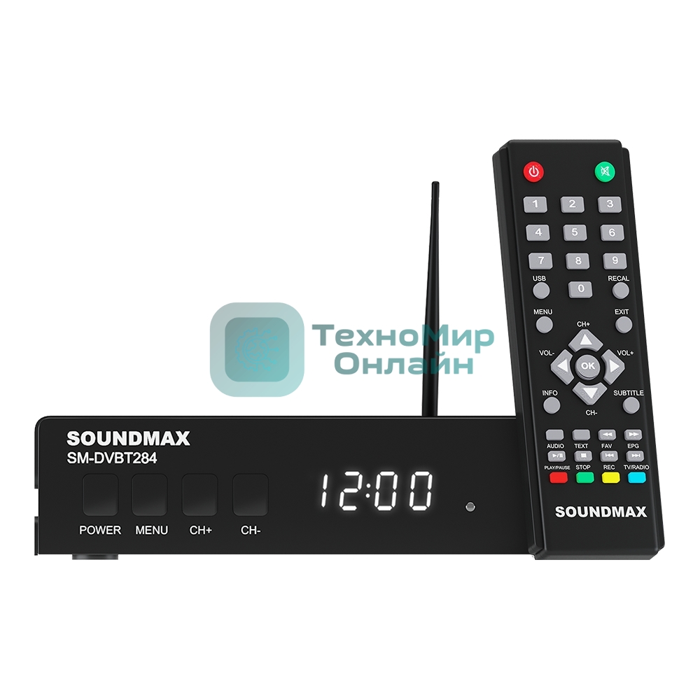 Приставка для цифрового ТВ SoundMax SM-DVBT284 черный, DVB-T2, DVB-T, DVB-C, HDMI, USB 2.0 х2