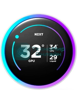 Система жидкостного охлаждения для ПК/Water Cooling System NZXT Kraken Elite 280 RGb (250W, 280мм, LED temp., белый/Fans: 2x140мм, 98.61CFM, 34.5dBA, 2000RPM/Pump height 65мм, 2800RPM, Rad thickness 27мм/S: 1851, 1700, 1200, 115X, AM5, AM4)