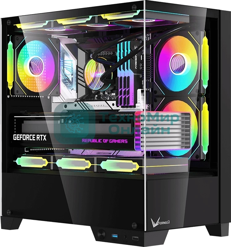 Компьютерный корпус AeroCool/Formula Crystal Z1M Plus FR черный без БП mATX 5x120мм 2xUSB 3.0 1xUSB3.1 audio bott PSU