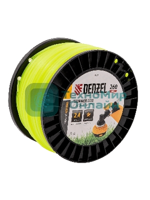 Леска для триммера Denzel звезда, 2,4мм х 260м, на DIN катушке FLEX CORD
