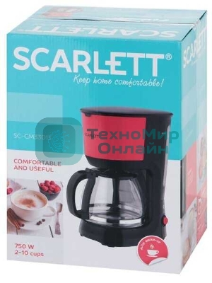 Кофеварка капельная Scarlett SC-CM33013 красный/черный, исп. кофе - молотый, 1.25 л, 750 Вт.