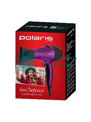 Фен Polaris PHD 2077i фиолетовый/черный, 2000 Вт, компактный, ионизация
