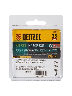 Набор бит Denzel PH2х25, сталь S2, шестигранный профиль, 10 шт.