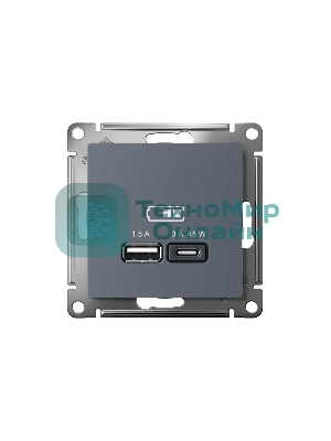 Розетка SE AtlasDesign USB A + тип-C 45W высокоскор. заряд. QC, PD, мех. грифель