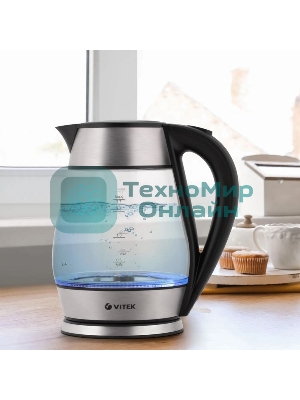 Чайник Vitek VT-7037(TR) Мощность 2200 Вт Макс. объем 1,7 л Корпус из термостойкого стекла.