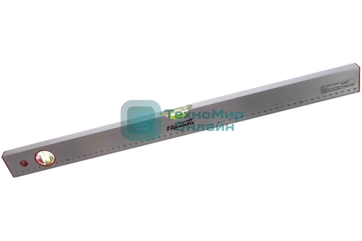 Уровень алюминиевый Sparta 600 мм, 2 глазка, линейка