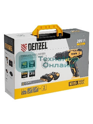 Дрель-шуруповерт Denzel CDQ-20, 20 В, 2 Ач, 40 Нм, щеточный