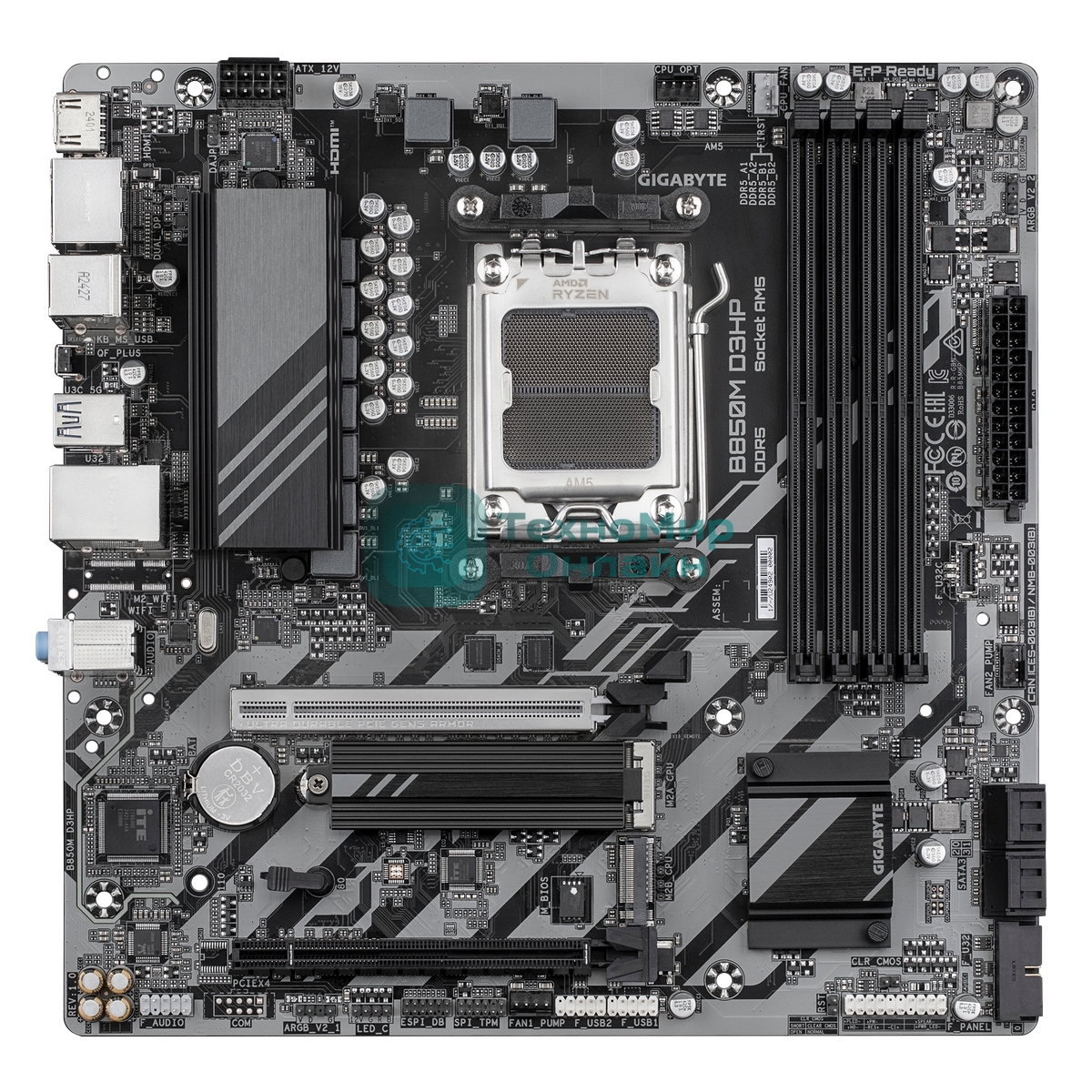 Материнская плата Gigabyte B850M D3HP, AM5, AMD B850, 4xDDR5, 4xSATA, 2xM.2, 1xPCIe 5.0 x16, 1xPCIe 3.0 x4, 1xHDMI, 2xDP, 1x 1Gb LAN, 3xUSB-A 3.2 Gen 1, 2xUSB-A 2.0, 1xUSB-C 3.2 Gen 1, 3x3.5 мм, 7.1, mATX