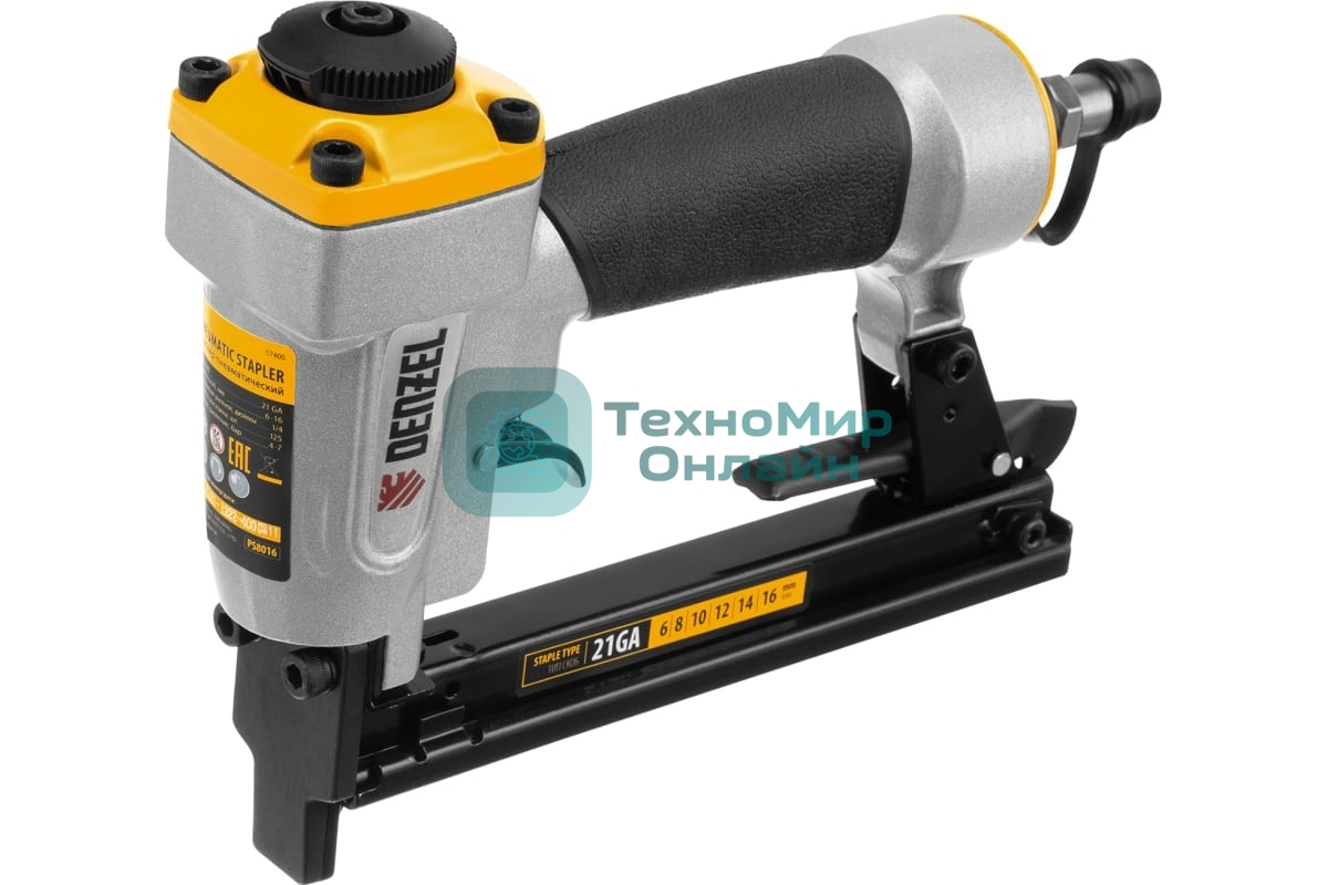 Степлер пневматический Denzel PS8016 для прямоугольных скоб 21GA от 6 до 16 мм