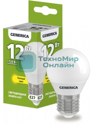 Лампа cветодиодная LED G45 IEK LL-G45-12-230-30-E27-G шар 12Вт 230В 3000К E27 GENERICA