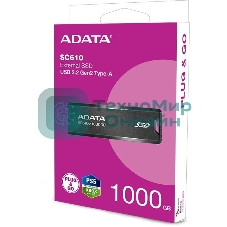 Внешний SSD ADATA SC610, 1TB, USB 3.2 Gen 2 Type-A, R/W 550/500, черный