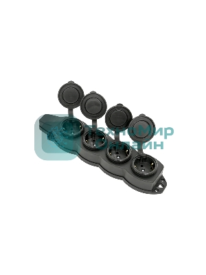 Розетка EKF RPS-020-16-230-44 PROxima четырехместная с защитными крышками каучуковая 230В 2P+PE 16A IP44