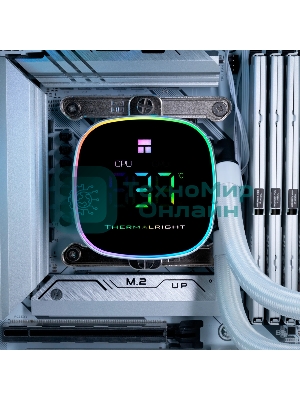 Система жидкостного охлаждения Thermalright Frozen Horizon 240 Digital (240мм, LED temp., White, ARGB/Fans: 2x120мм, 68.9CFM, 28.2dBA, 2000RPM/Pump height 53.2мм, Rad thickness 27мм/S: 1700, 1200, 1851, 115X, AM5, AM4)