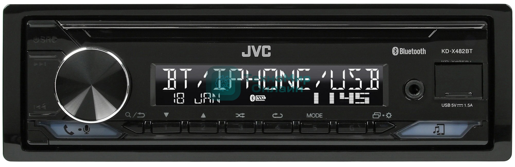 Автомагнитола JVC KD-X482BT, 1 DIN, Bluetooth, USB Type-A, AUX, съёмная панель