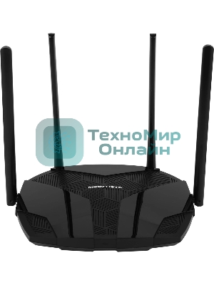 Двухдиапазонный роутер MERCUSYS MR80X AX3000 Wi-Fi 6, до 574 Мбит/с на 2,4 ГГц + до 2402 Мбит/с на 5 ГГц,4 фиксированные внешние антенны, 3 гигабитных порта LAN, 1 гигабитный порт WAN