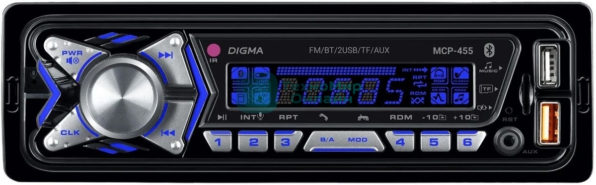 Автомагнитола Digma MCP-455, 1 DIN, Bluetooth, USB Type-A, AUX, пульт ДУ