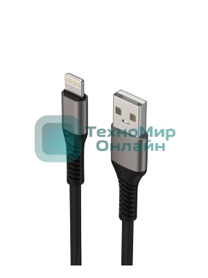Дата-кабель Maxvi MC-21L USB-Lightning 2.4А, 1м, black-grey