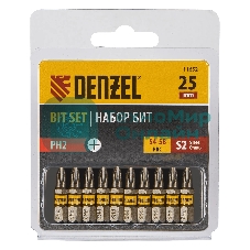 Набор бит Denzel PH2х25, сталь S2, шестигранный профиль, 10 шт.