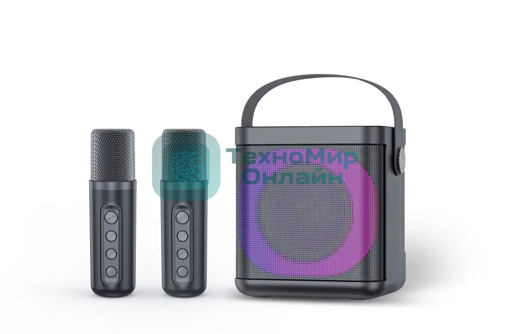 Переносная караоке система TRS2406 iconBIT K702B Колонка 10Вт, 2 микрофона Bluetooth, подсвктка, с аккумулятор в колонке 1500mAh и микрофонах, 16*12*16.7 CM, черный
