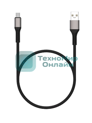 Дата-кабель Maxvi MC-21M USB-MicroUSB 2.4А, 1м, black-grey