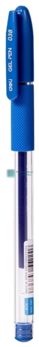 Ручка гелевая Deli EG150-BL прозрачный, d=0.38мм, синие чернила, игловидный пишущий наконечник, резиновая манжета