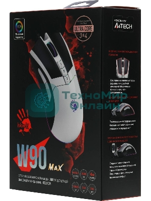 Мышь проводная A4Tech Bloody W90 Max белый/черный, 10000 dpi, USB, кнопки - 10