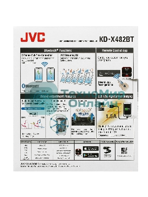 Автомагнитола JVC KD-X482BT, 1 DIN, Bluetooth, USB Type-A, AUX, съёмная панель