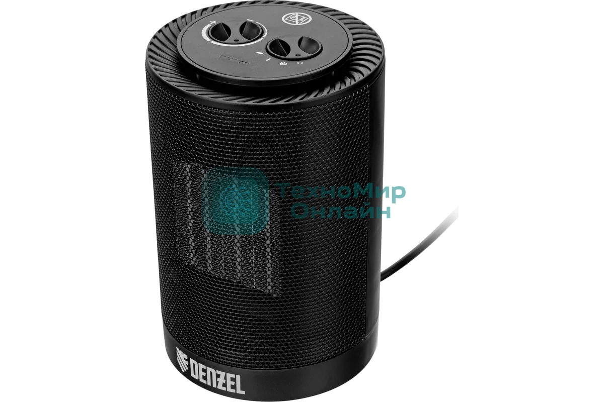 Тепловентилятор керамический Denzel DTFC-1200S, черный, 600/1200 Вт, 12 м2, 3 режима, термостат