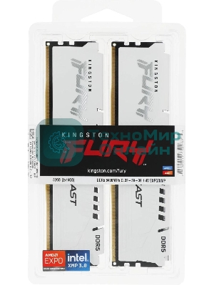 Оперативная память Kingston Fury Beast EXPO, DDR5, 32Gb (2x16 GB), 6400 MHz, CL32, радиатор, белый
