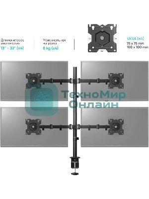Кронштейн ONKRON D421E для четырех мониторов 13