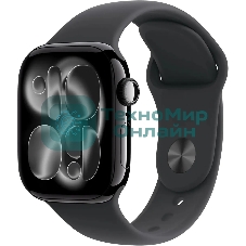 Умные часы Apple Watch Series 11 A3331 42мм OLED корп.черный Sport Band рем.черный разм.брасл.:140-190мм (MEQT4LW/A)