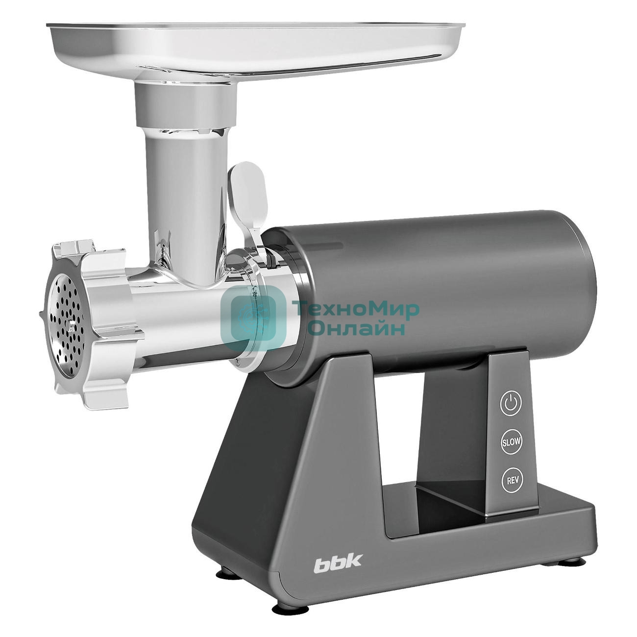 Мясорубка электрическая BBK MG3002 серый, 2500 Вт, 2.5 кг/мин, реверс, защита от перегрузки, металлический лоток, насадки - 7