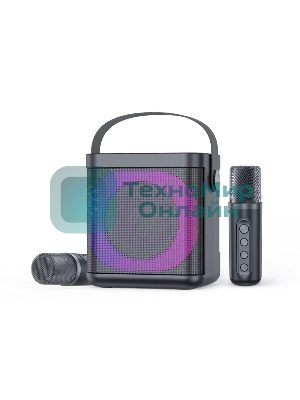 Переносная караоке система TRS2406 iconBIT K702B Колонка 10Вт, 2 микрофона Bluetooth, подсвктка, с аккумулятор в колонке 1500mAh и микрофонах, 16*12*16.7 CM, черный