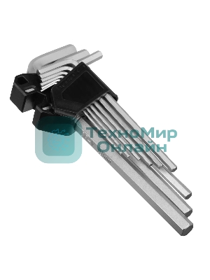 Набор ключей имбусовых Denzel, HEX, 1,5-10 мм, CrV, 9 шт., удлиненные