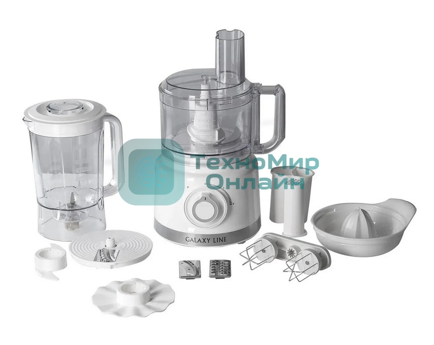 Кухонный комбайн Galaxy Line GL 2309, белый, пластик. чаша 1,5 л, 1000 Вт, 2 скорости и импульс. режим