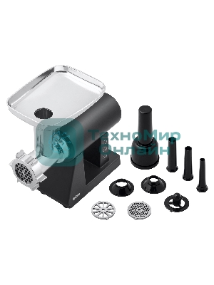 Мясорубка электрическая BBK MG3000 черный, 2500 Вт, 2.5 кг/мин, реверс, защита от перегрузки, металлический лоток, насадки - 7