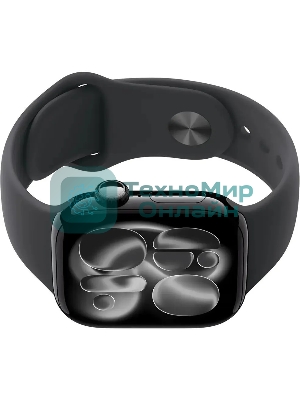 Умные часы Apple Watch Series 11 A3331 42мм OLED корп.черный Sport Band рем.черный разм.брасл.:140-190мм (MEQT4LW/A)