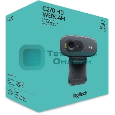 Веб-камера Logitech C270 HD 1280x720, 30 кадр/с, USB Type-A, микрофон (шумоподавление), автоосвещение, универсальное крепление
