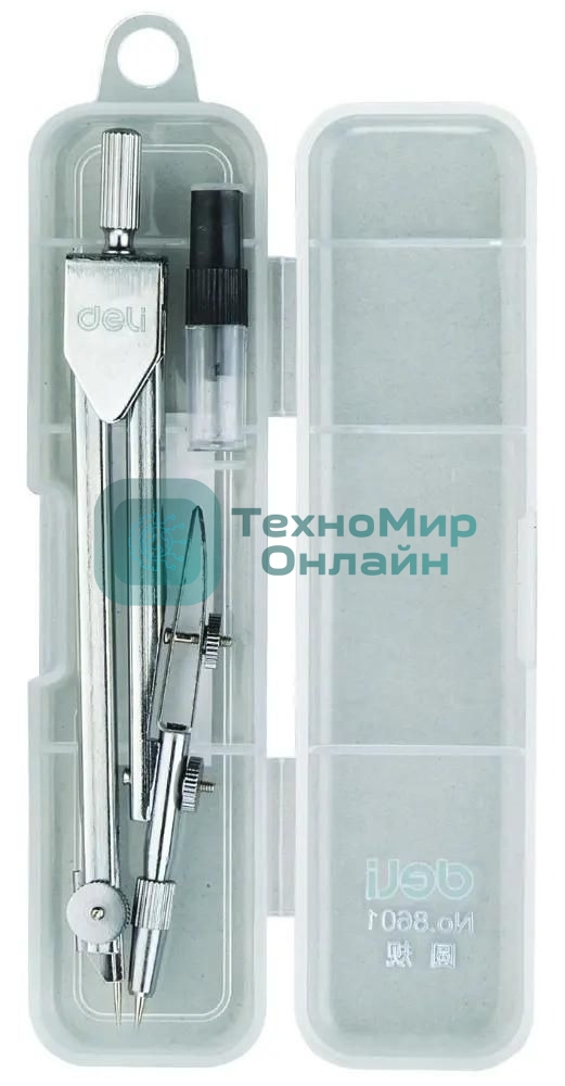 Циркуль Deli E8601, металл, в комплекте: набор грифелей