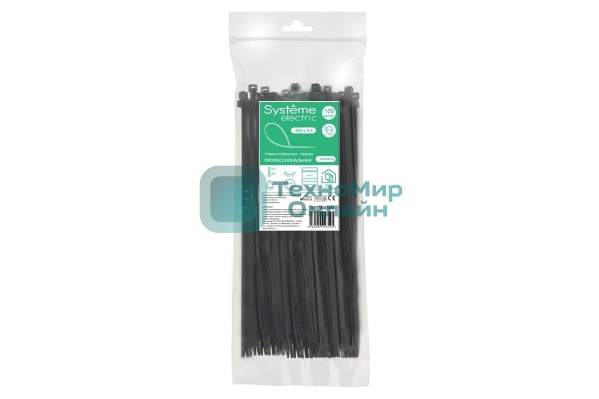 Стяжка кабельная 300х3.6 черный (уп. 100 шт) SE IMT30036B