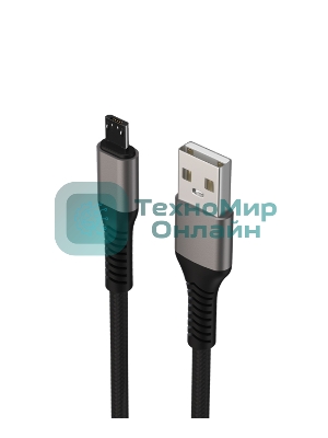 Дата-кабель Maxvi MC-21M USB-MicroUSB 2.4А, 1м, black-grey