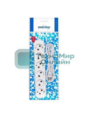Удлинитель Smartbuy, 6 гнезд 3 метра 10А/2,2 кВт без заземления ПВС 2х1,0 (SBE-10-6-03-N)