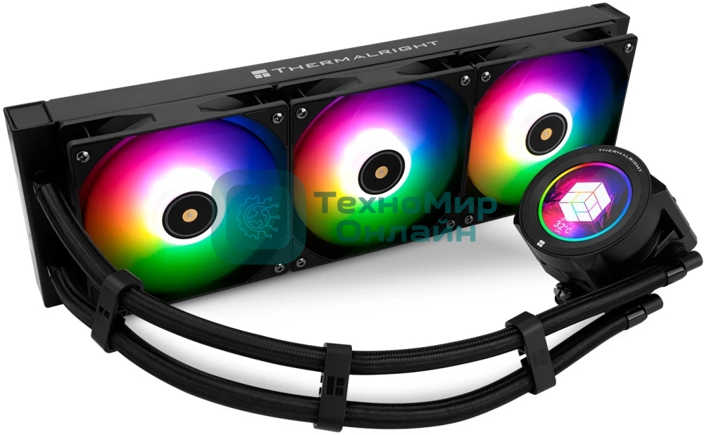 Система жидкостного охлаждения Thermalright Core Vision 360 (360mm, LED, Black, ARGB/Fans: 3x120mm, 72.37CFM, 27.7dBA, 2000RPM/Pump height 66mm, Rad thickness 27mm/S: 1700, 1200, 1851, 115X, 2011, 2066, AM5, AM4)